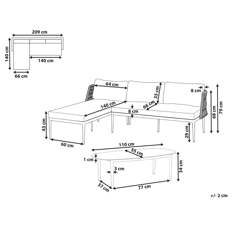 Hörnsoffa utomhus med Bord 3-Sits Leffe Högervänd - Beige - Trädgård & spabad - Utemiljö - Altan & terrass - Altanmöbler
