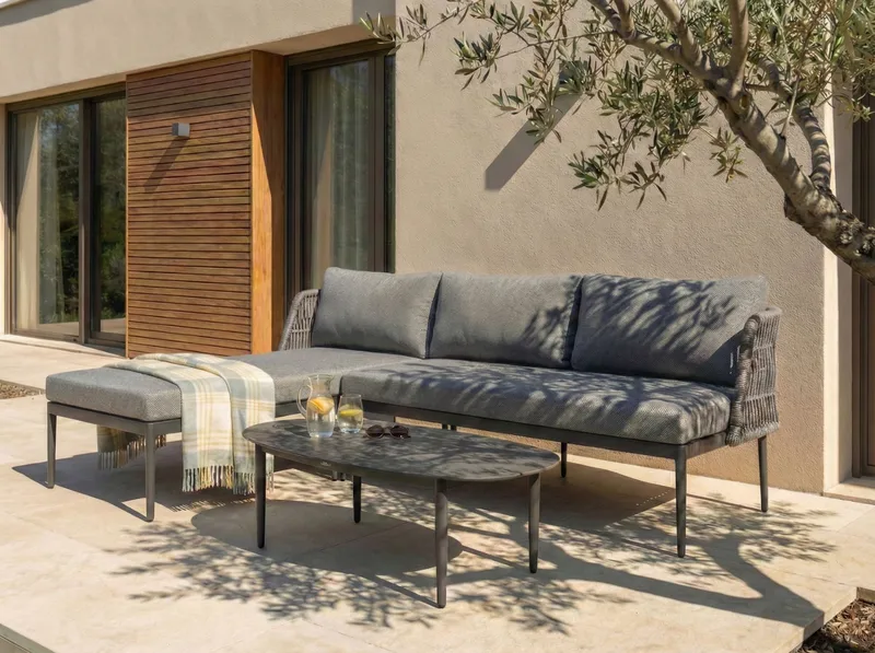 Hörnsoffa utomhus med Bord 3-Sits Leffe Högervänd - Grå - Trädgård & spabad - Utemiljö - Altan & terrass - Altanmöbler