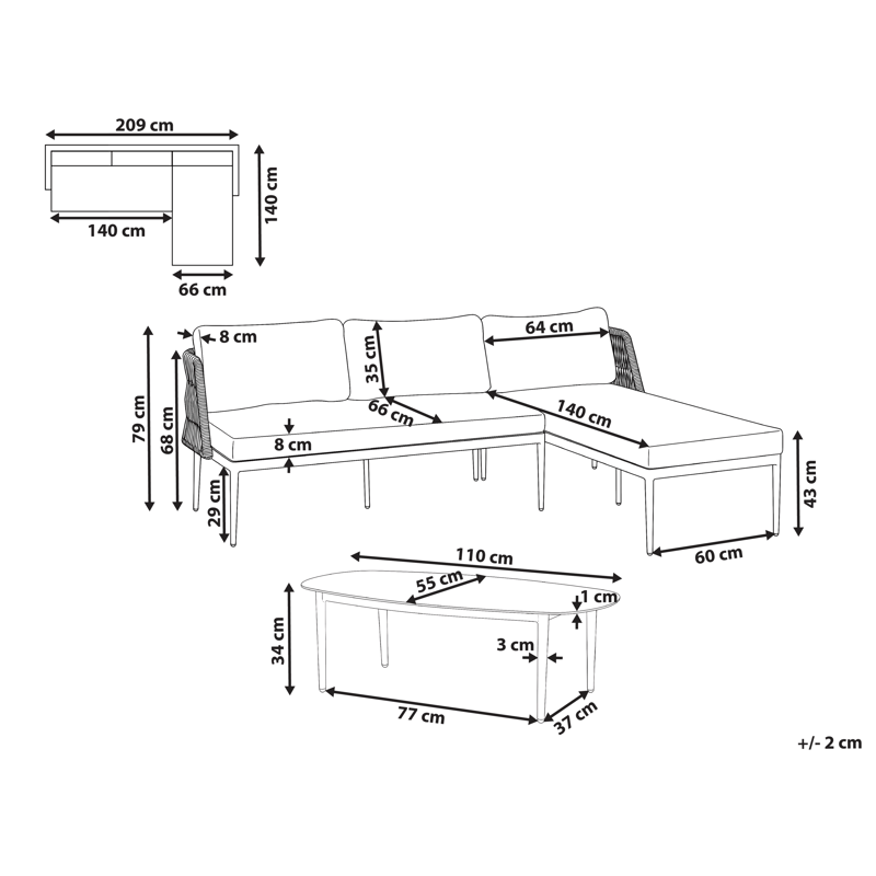 Hörnsoffa utomhus med Bord 3-Sits Leffe Vänstervänd - Grå - Trädgård & spabad - Utemiljö - Altan & terrass - Altanmöbler