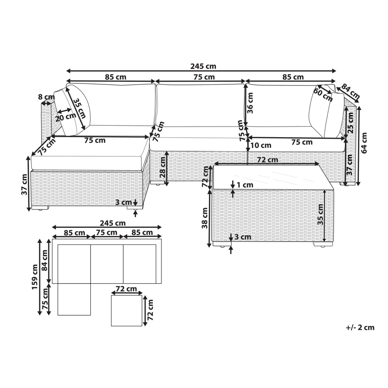 Hörnsoffa utomhus med Bord 4-Sits Sano Högervänd Modulär Konstrotting - Vit/Beige - Trädgård & spabad - Utemiljö - Altan & terrass - Altanmöbler