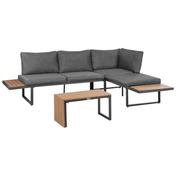 Hörnsoffa utomhus med Bord 4-Sits Pienza Högervänd - Grå/Brun/Svart - Utemöbler - Loungemöbler - Soffgrupp utomhus