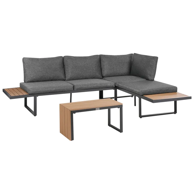 Hörnsoffa utomhus med Bord 4-Sits Pienza Högervänd - Grå/Brun/Svart - Trädgård & spabad - Utemiljö - Altan & terrass - Altanmöbler