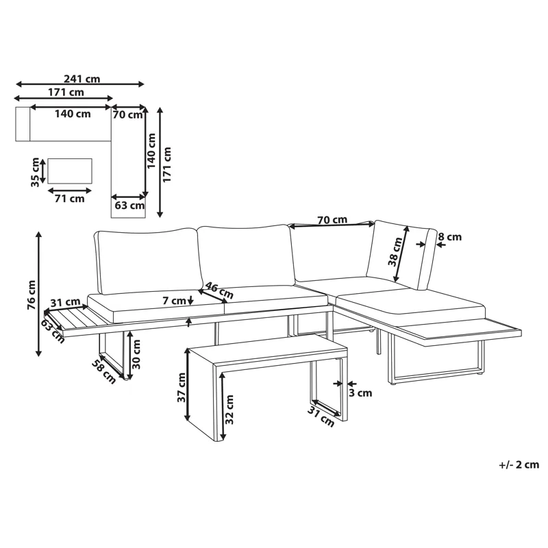 Hörnsoffa utomhus med Bord 4-Sits Pienza Högervänd - Grå/Brun/Svart - Trädgård & spabad - Utemiljö - Altan & terrass - Altanmöbler