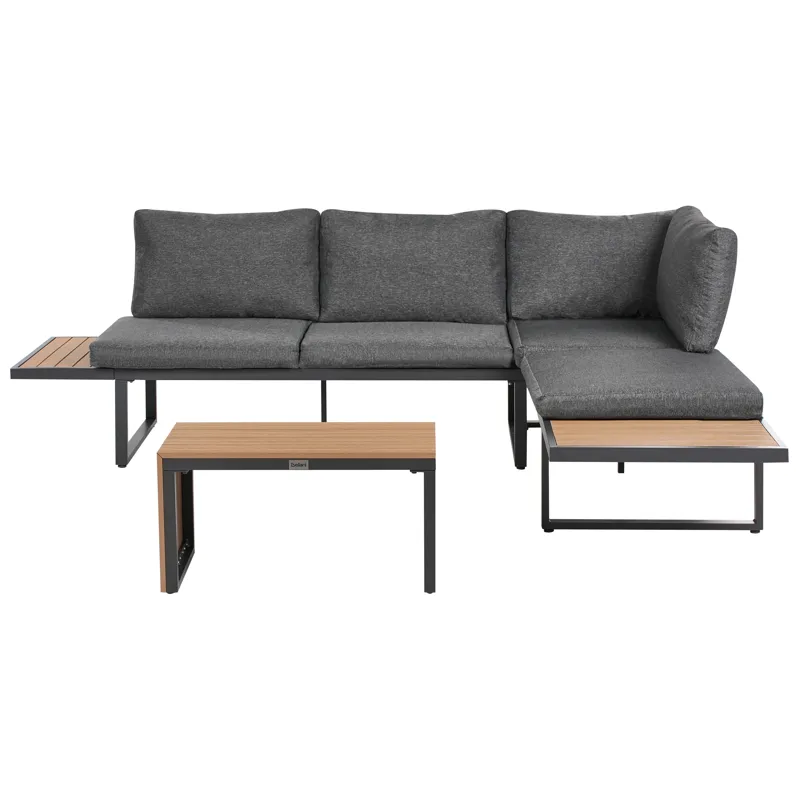 Hörnsoffa utomhus med Bord 4-Sits Pienza Högervänd, Grå/Brun/Svart