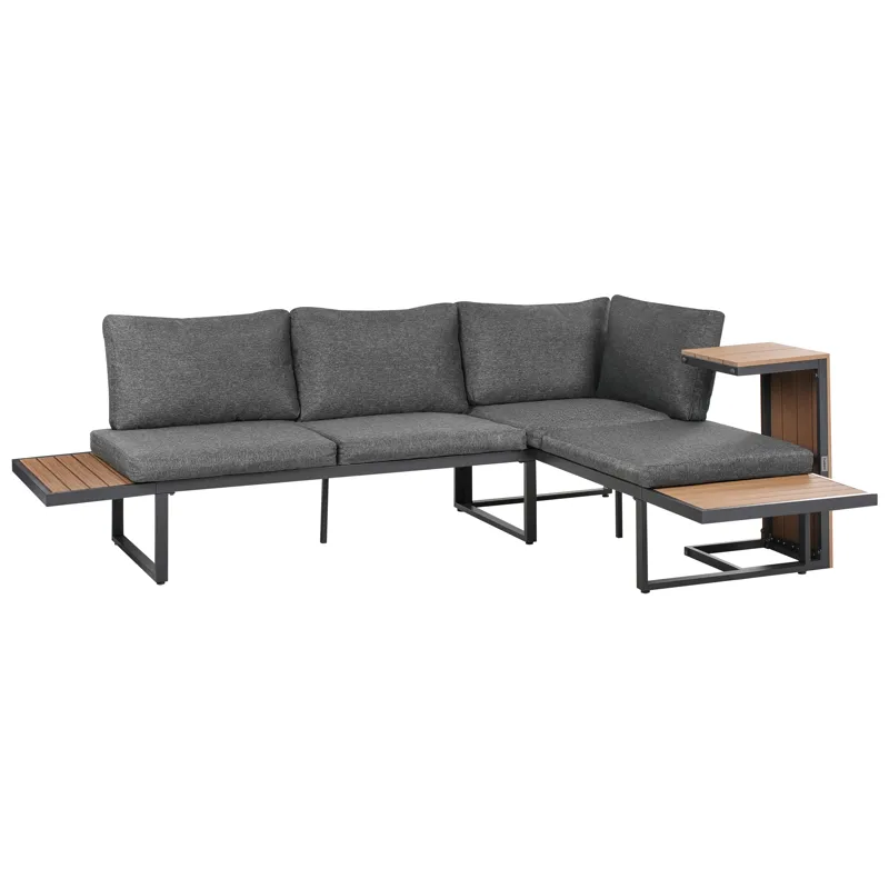 Hörnsoffa utomhus med Bord 4-Sits Pienza Högervänd - Grå/Brun/Svart - Trädgård & spabad - Utemiljö - Altan & terrass - Altanmöbler