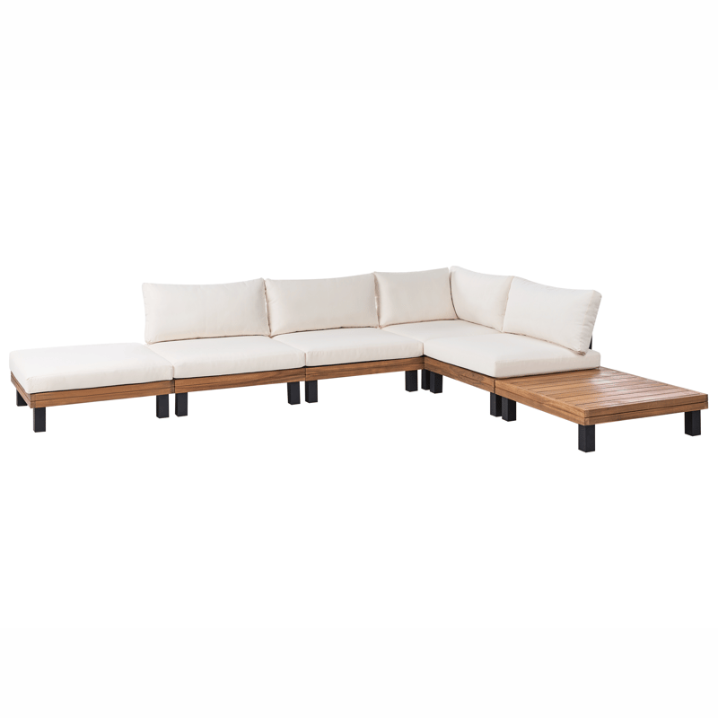 Hörnsoffa utomhus med Bord 5-Sits Frazzano Akaciaträ - Vit/Brun - Utemöbler - Loungemöbler - Soffgrupp utomhus