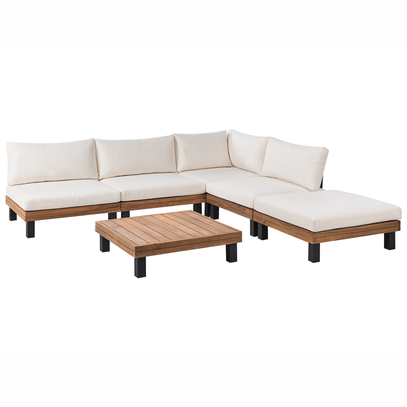 Hörnsoffa utomhus med Bord 5-Sits Frazzano Akaciaträ - Vit/Brun - Utemöbler - Loungemöbler - Soffgrupp utomhus