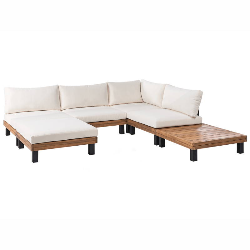 Hörnsoffa utomhus med Bord 5-Sits Frazzano Akaciaträ - Vit/Brun - Utemöbler - Loungemöbler - Soffgrupp utomhus