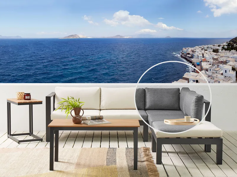 Hörnsoffa utomhus med Bord 5-Sits Messina Vänstervänd - Svart/Beige/Grå - Trädgård & spabad - Utemiljö - Altan & terrass - Altanmöbler