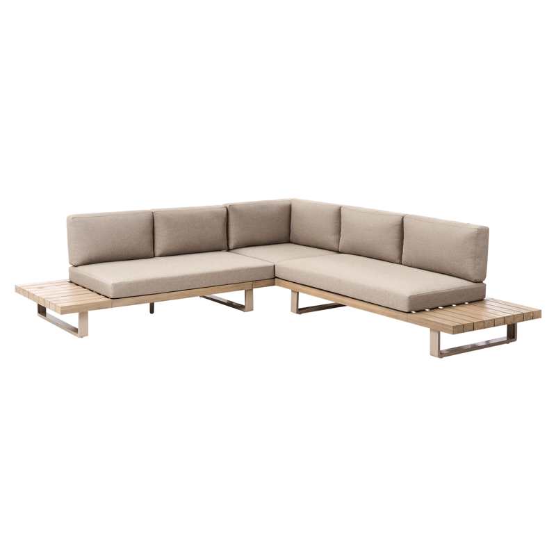 Hörnsoffa utomhus med Bord 5-Sits Mykonos Högervänd Akaciaträ - Beige/Brun - Utemöbler - Loungemöbler - Soffgrupp utomhus