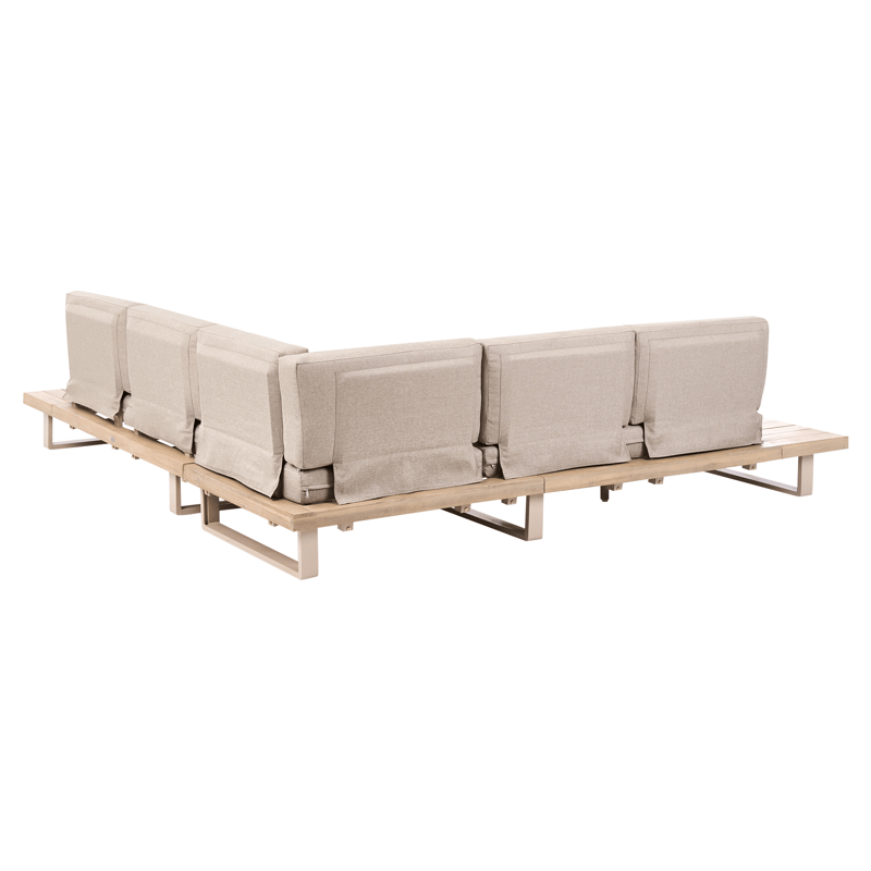 Hörnsoffa utomhus med Bord 5-Sits Mykonos Högervänd Akaciaträ - Beige/Brun - Utemöbler - Loungemöbler - Soffgrupp utomhus