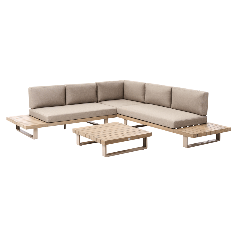 Hörnsoffa utomhus med Bord 5-Sits Mykonos Högervänd Akaciaträ - Beige/Brun - Utemöbler - Loungemöbler - Soffgrupp utomhus