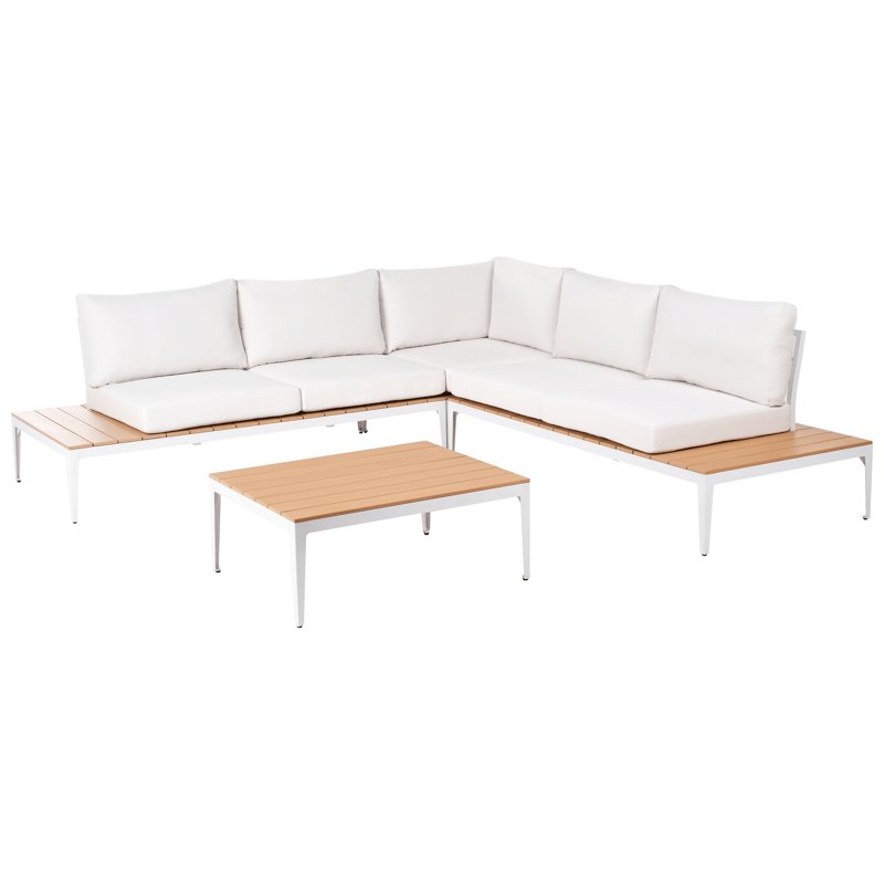 Hörnsoffa utomhus med Bord 5-Sits Positano - Vit/Brun - Trädgård & spabad - Utemiljö - Altan & terrass - Altanmöbler