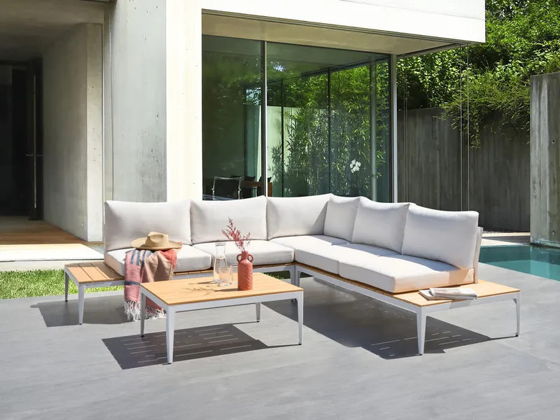 Hörnsoffa utomhus med Bord 5-Sits Positano - Vit/Brun - Trädgård & spabad - Utemiljö - Altan & terrass - Altanmöbler