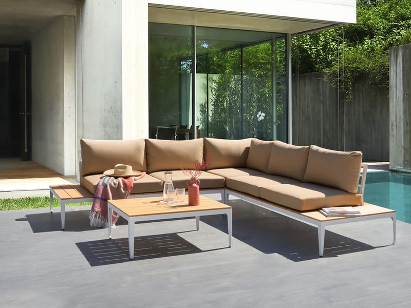 Hörnsoffa utomhus med Bord 5-Sits Positano - Brun/Vit/Brun - Trädgård & spabad - Utemiljö - Altan & terrass - Altanmöbler