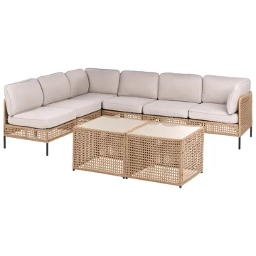 Hörnsoffa utomhus med Bord 6-Sits Omegana Modulär Konstrotting - Beige/Svart - Utemöbler - Loungemöbler - Soffgrupp utomhus