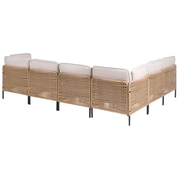 Hörnsoffa utomhus med Bord 6-Sits Omegana Modulär Konstrotting - Beige/Svart - Utemöbler - Loungemöbler - Soffgrupp utomhus
