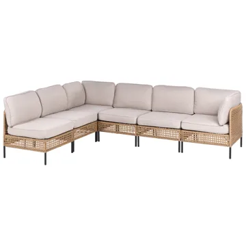Hörnsoffa utomhus med Bord 6-Sits Omegana Modulär Konstrotting - Beige/Svart - Utemöbler - Loungemöbler - Soffgrupp utomhus