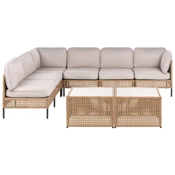 Hörnsoffa utomhus med Bord 6-Sits Omegana Modulär Konstrotting - Beige/Svart - Utemöbler - Loungemöbler - Soffgrupp utomhus