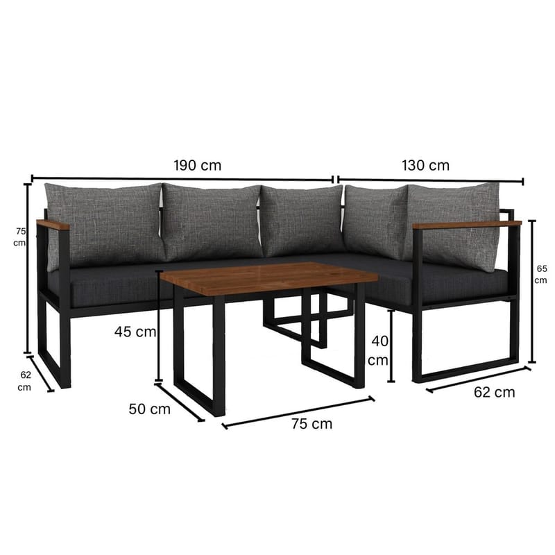 Hue 3-sits Soffgrupp Utomhus - Grå/Antracit - Trädgård & spabad - Utemiljö - Altan & terrass - Altanmöbler