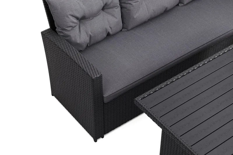 James 5-sits Högervänd Loungegrupp Utomhus – Soffgrupp med grå dynor och bord i konstrotting - Mörkgrå/Svart - Trädgård & spabad - Utemiljö - Altan & terrass - Altanmöbler