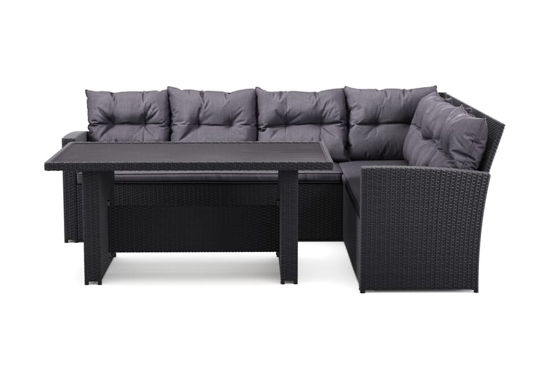 James 5-sits Högervänd Loungegrupp Utomhus – Soffgrupp med grå dynor och bord i konstrotting - Mörkgrå/Svart - Trädgård & spabad - Utemiljö - Altan & terrass - Altanmöbler