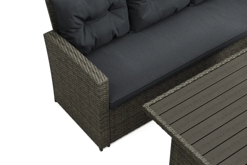 James 5-sits Högervänd Loungegrupp Utomhus – Soffgrupp med grå dynor och bord i konstrotting - Mörkgrå/Svart/Brun - Trädgård & spabad - Utemiljö - Altan & terrass - Altanmöbler