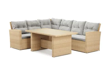 James 5-sits Vänstervänd Loungegrupp Utomhus – Soffgrupp med ljusgrå dynor och bord i konstrotting - Ljusgrå / Beige - Utemöbler - Loungemöbler - Soffgrupp utomhus