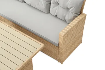 James 5-sits Vänstervänd Loungegrupp Utomhus – Soffgrupp med ljusgrå dynor och bord i konstrotting - Ljusgrå / Beige - Utemöbler - Loungemöbler - Soffgrupp utomhus