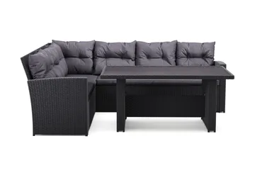 James 5-sits Vänstervänd Loungegrupp Utomhus – Soffgrupp med mörgrå dynor och bord i konstrotting