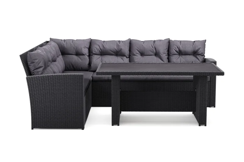 James 5-sits Vänstervänd Loungegrupp Utomhus – Soffgrupp med mörgrå dynor och bord i konstrotting - Grå - Trädgård & spabad - Utemiljö - Altan & terrass - Altanmöbler