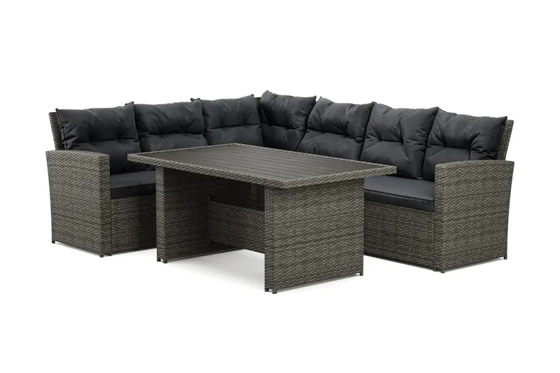 James 5-sits Vänstervänd Loungegrupp Utomhus – Soffgrupp med mörgrå dynor och bord i konstrotting - Grå - Trädgård & spabad - Utemiljö - Altan & terrass - Altanmöbler