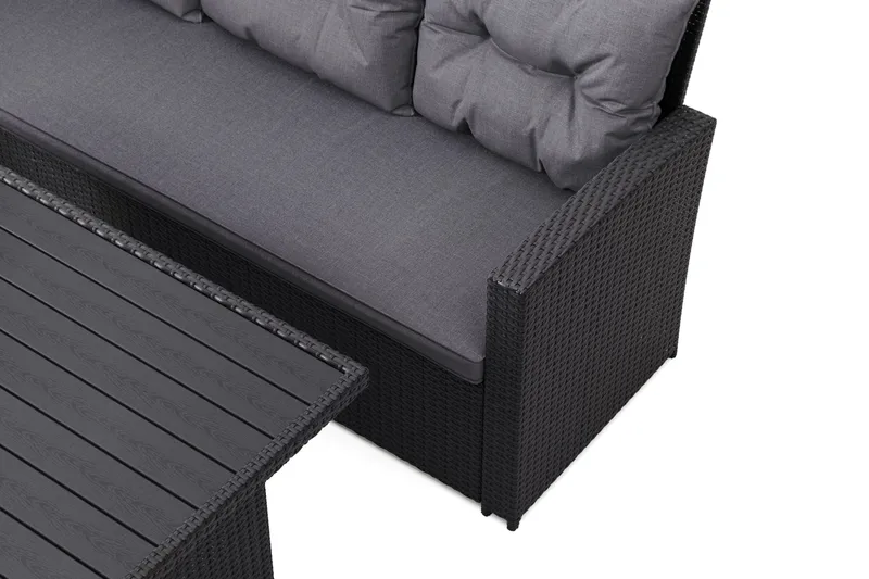 James 5-sits Vänstervänd Loungegrupp Utomhus – Soffgrupp med mörgrå dynor och bord i konstrotting - Grå - Trädgård & spabad - Utemiljö - Altan & terrass - Altanmöbler