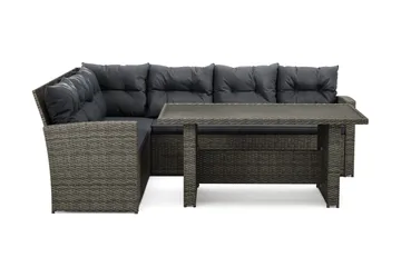 James 5-sits Vänstervänd Loungegrupp Utomhus – Soffgrupp med mörgrå dynor och bord i konstrotting