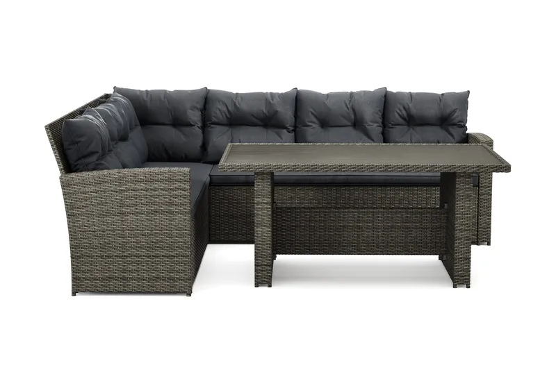 James 5-sits Vänstervänd Loungegrupp Utomhus – Soffgrupp med mörgrå dynor och bord i konstrotting - Grå - Trädgård & spabad - Utemiljö - Altan & terrass - Altanmöbler