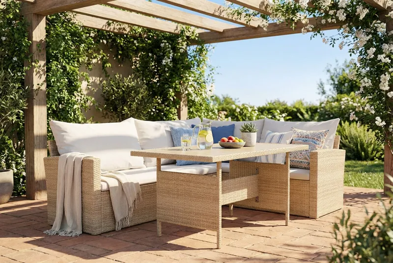 James Light 5-sits soffgrupp utomhus Högervänd i konstrotting - Beige - Utemöbler - Loungemöbler - Soffgrupp utomhus