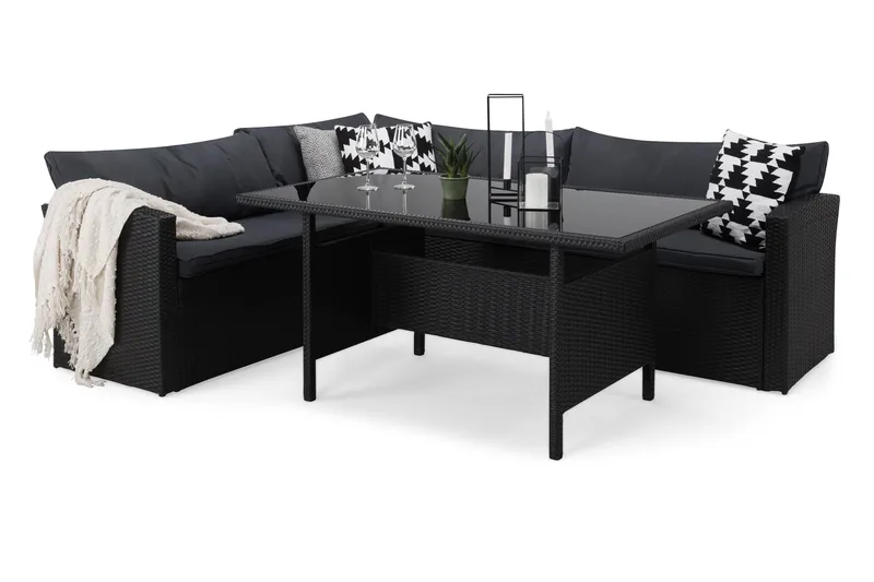 James Light Soffgrupp och Loungegrupp Utomhus 5-sits i konstrotting för trädgård och uteplats - Svart / Svarta dynor - Trädgård & spabad - Utemiljö - Altan & terrass - Altanmöbler