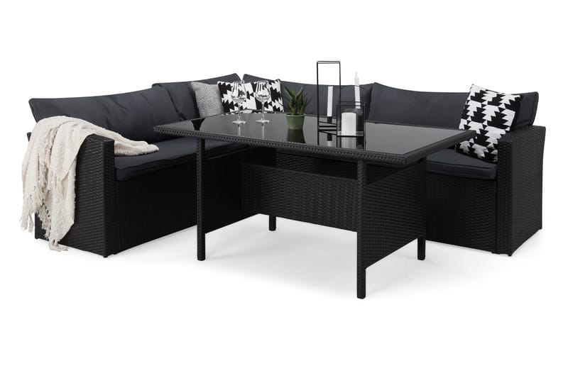 James Light Soffgrupp och Loungegrupp Utomhus 5-sits i konstrotting för trädgård och uteplats - Svart / Svarta dynor - Trädgård & spabad - Utemiljö - Altan & terrass - Altanmöbler