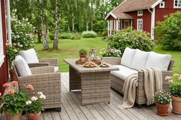 James Light Soffgrupp utomhus i konstrotting - Beige - Utemöbler - Loungemöbler - Soffgrupp utomhus