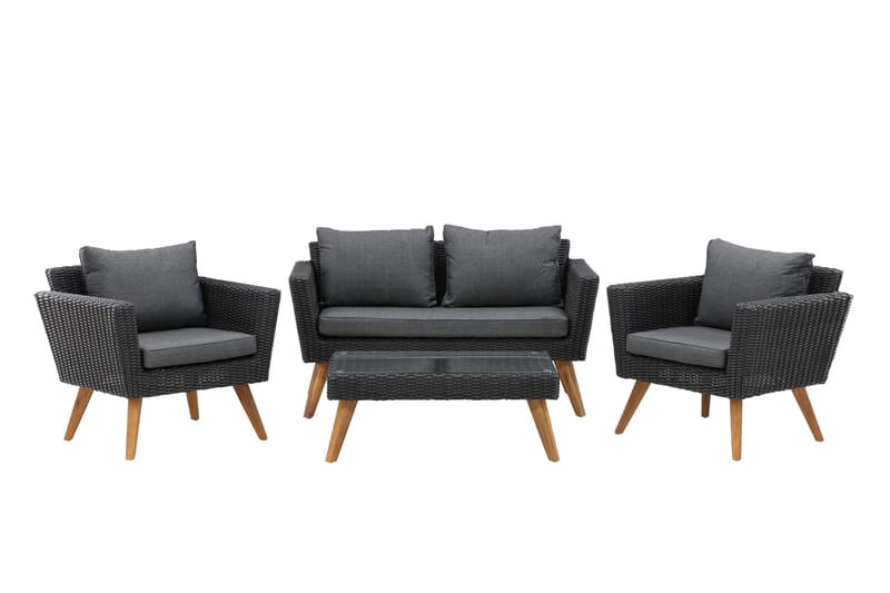 Karlskrona Loungegrupp Utomhus – 4-sits Soffgrupp i Konstrotting för Trädgård och Uteplats - Svart / Gråa dynor - Trädgård & spabad - Utemiljö - Altan & terrass - Altanmöbler