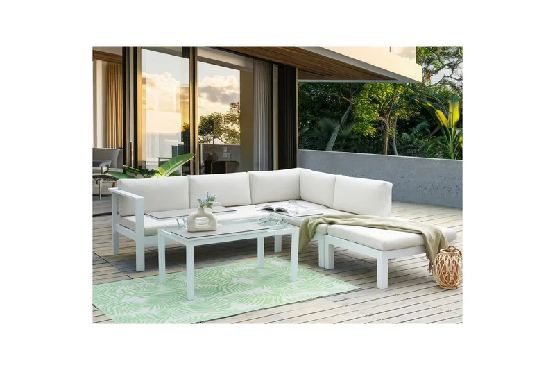 Loungegrupp 5-sits Messina Vit/Grå - Vit/Grå - Trädgård & spabad - Utemiljö - Altan & terrass - Altanmöbler