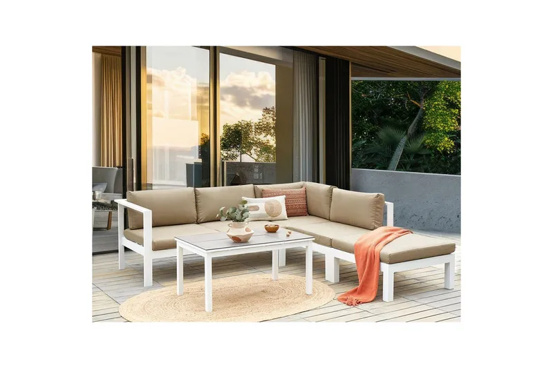 Loungegrupp 5-sits Messina Vit/Grå/Beige - Vit/Grå/Beige - Trädgård & spabad - Utemiljö - Altan & terrass - Altanmöbler