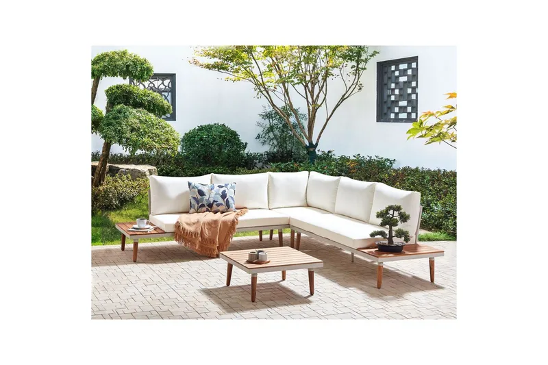 Loungegrupp Corato Vit/ljust trä - Vit/ljust trä - Trädgård & spabad - Utemiljö - Altan & terrass - Altanmöbler