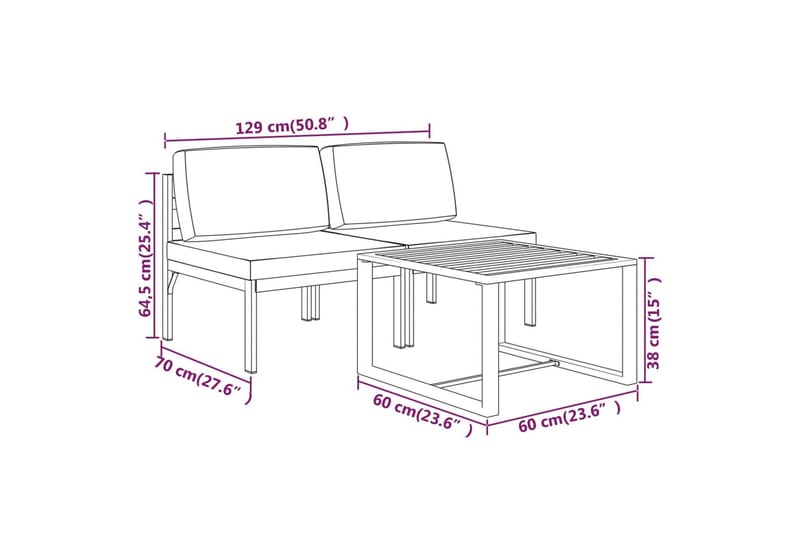 Loungegrupp för trädgården 3 delar med dynor aluminium antra - Antracit - Altanmöbler - Soffgrupp utomhus - Loungegrupp & Loungeset