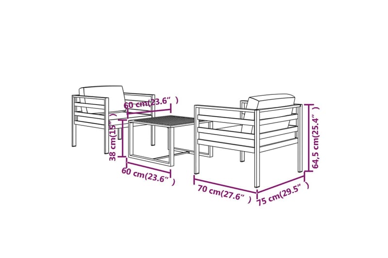 Loungegrupp för trädgården 3 delar med dynor aluminium antra - Antracit - Altanmöbler - Soffgrupp utomhus - Loungegrupp & Loungeset