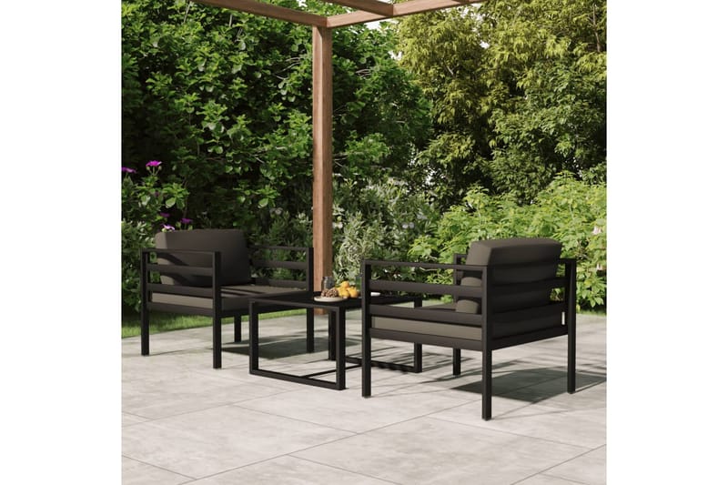 Loungegrupp Utomhus för trädgården 3 delar med dynor aluminium antra - Antracit - Trädgård & spabad - Utemiljö - Altan & terrass - Altanmöbler