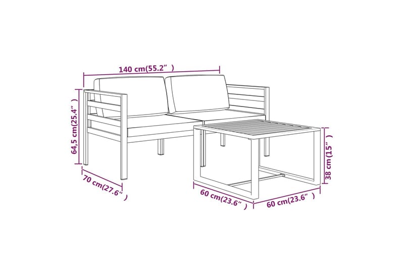 Loungegrupp för trädgården 3 delar med dynor aluminium antra - Antracit - Altanmöbler - Soffgrupp utomhus - Loungegrupp & Loungeset