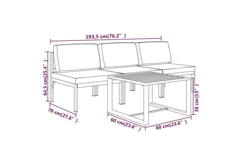 Loungegrupp Utomhus för trädgården 4 delar med dynor aluminium antra - Antracit - Trädgård & spabad - Utemiljö - Altan & terrass - Altanmöbler
