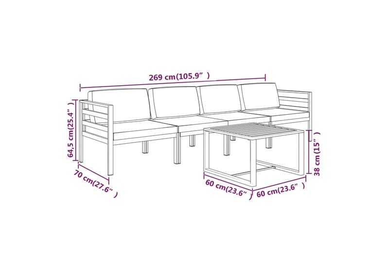 Loungegrupp för trädgården 5 delar med dynor aluminium antra - Antracit - Altanmöbler - Soffgrupp utomhus - Loungegrupp & Loungeset