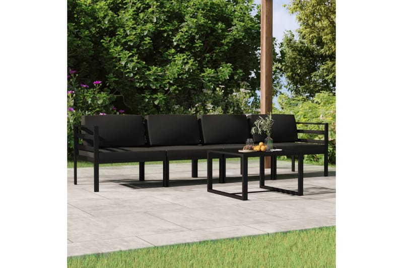 Loungegrupp Utomhus för trädgården 5 delar med dynor aluminium antra - Antracit - Trädgård & spabad - Utemiljö - Altan & terrass - Altanmöbler